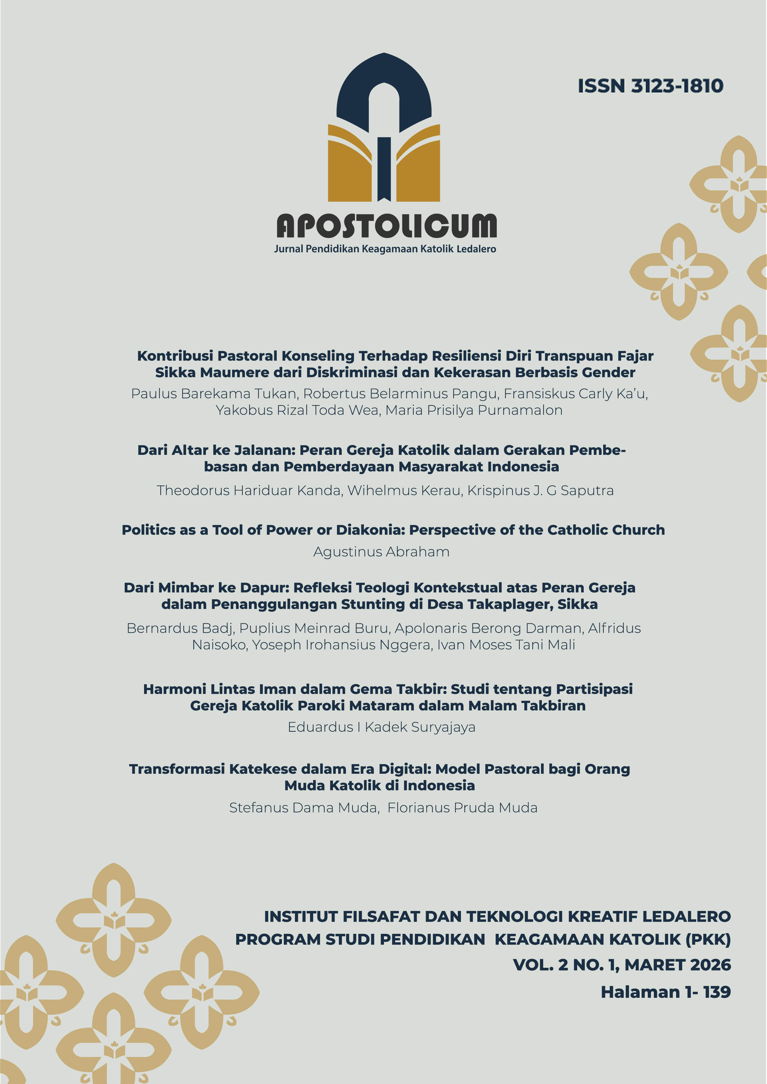 					View Vol. 2 No. 1 (2026): Jurnal Apostolicum Edisi Maret 2026
				
